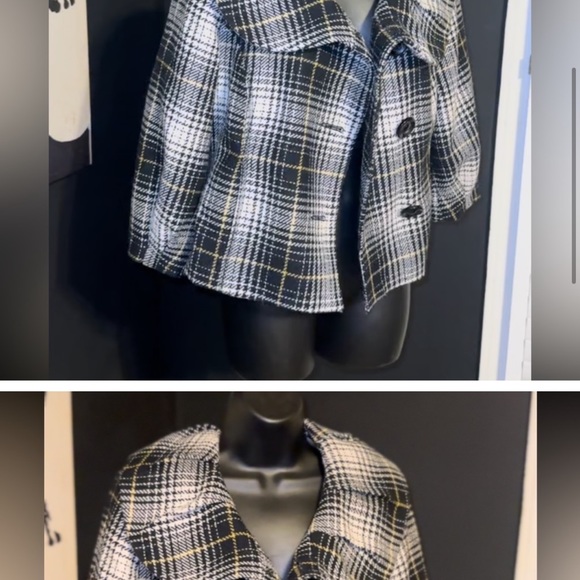 Plaid Wool Blend Cropped Jacket Blazer Size M - Picture 4 of 5